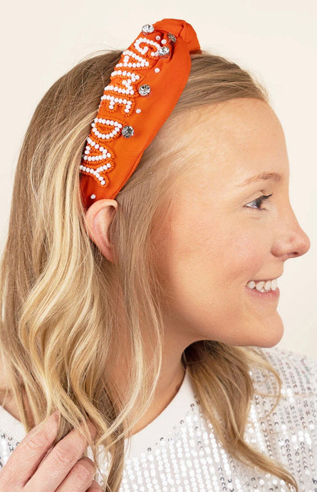 Orange and White 'Gameday' Seed Bead Knotted Headband