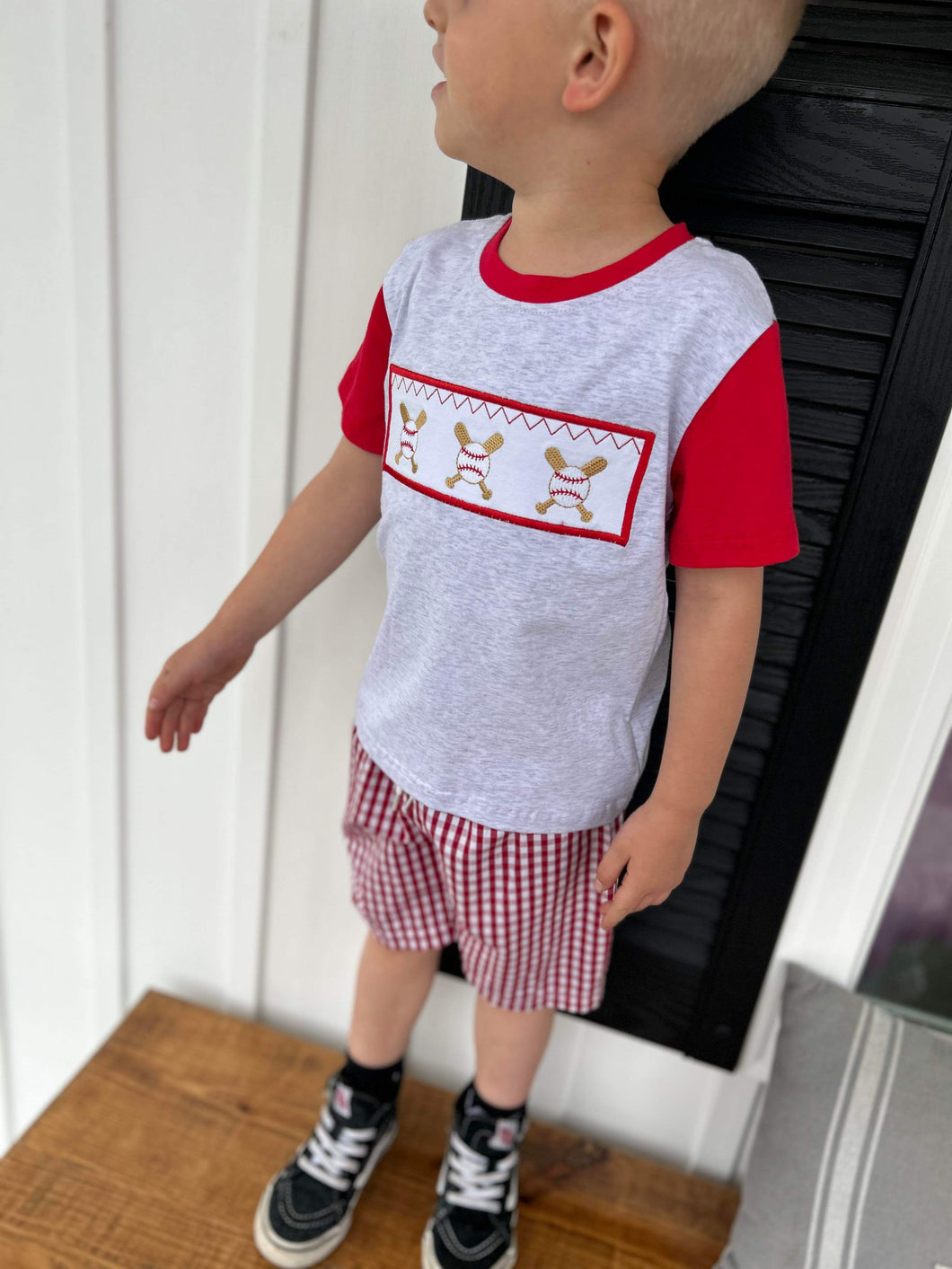 TT Red Gingham Baseball Short Set