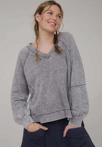 Acid Wash V Neck Top