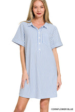 Load image into Gallery viewer, MB Blue Stripe Button Dress