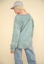 Load image into Gallery viewer, Washed Knit V-Neck Oversized Top- Sage