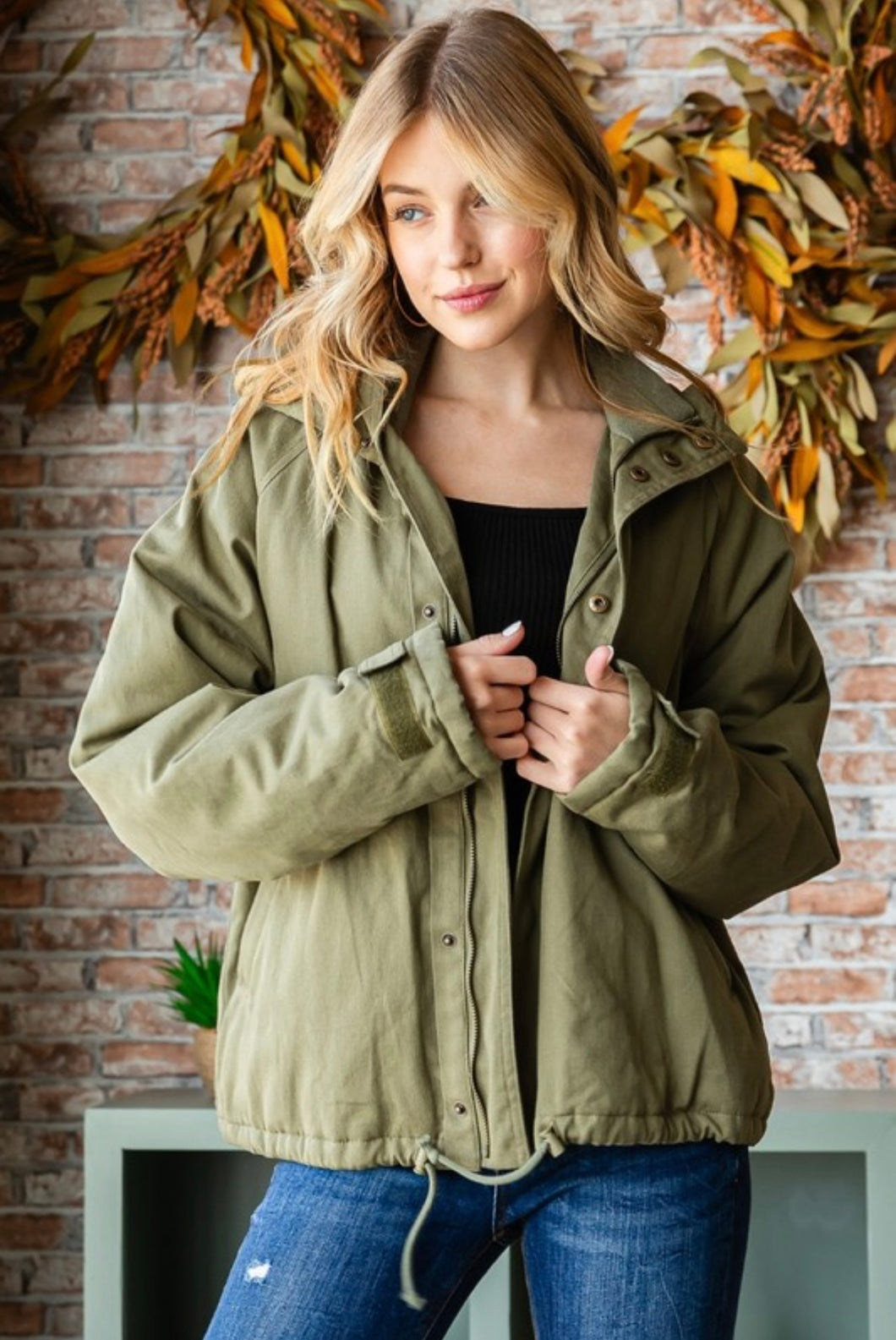 Solid Zip Up Jacket- Olive