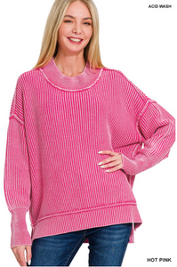 Washed Oversized Sweater- Hot Pink