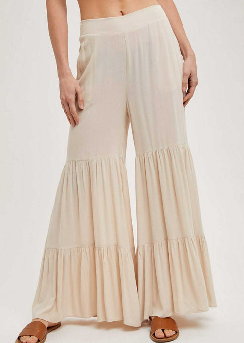 Cream Ruffle Wide Leg Pants