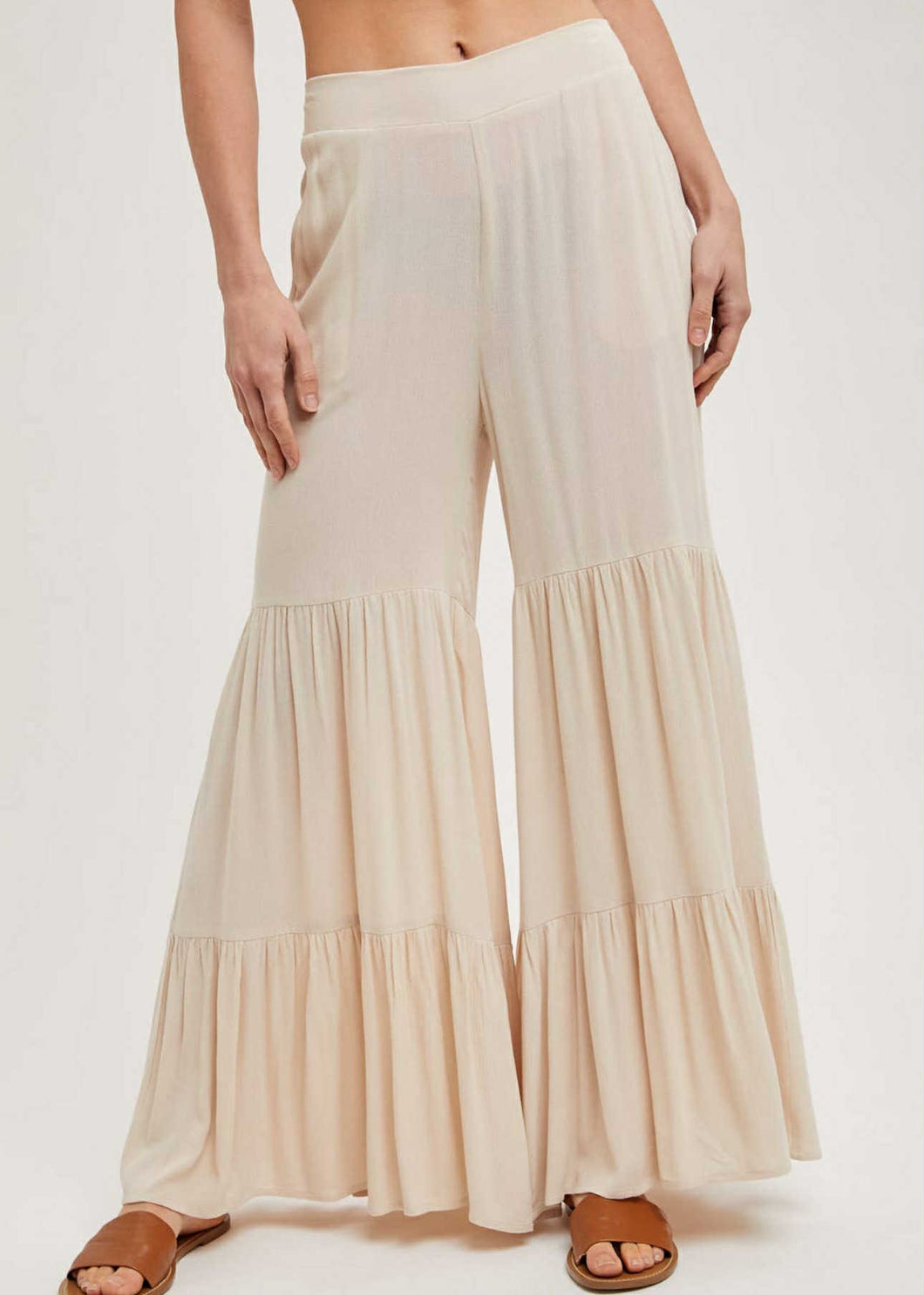 Cream Ruffle Wide Leg Pants