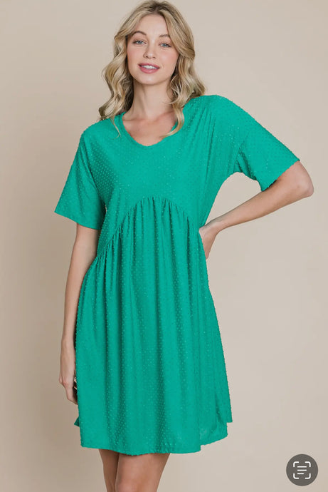 Swiss Dot Dress-Kelly Green