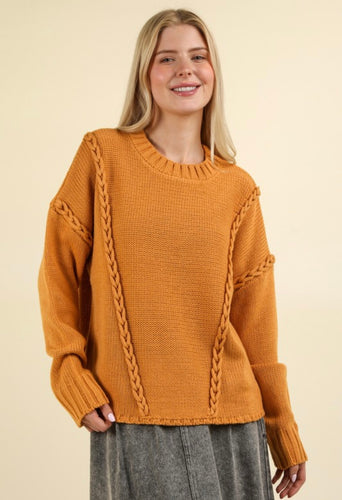 Chunky Braid Oversized Sweater- Camel