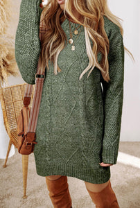 PREORDER Mist Green Cable Knit Drop Shoulder Loose Fit Sweater Dress