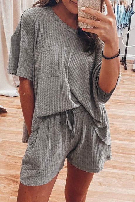 PREORDER Gray Solid Color Waffle Knit Set