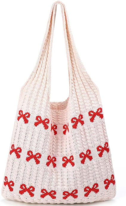 Ribbon Bow Woven
Crochet Tote Bag- Red