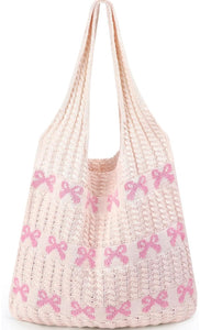 Ribbon Bow Woven
Crochet Tote Bag- Pink