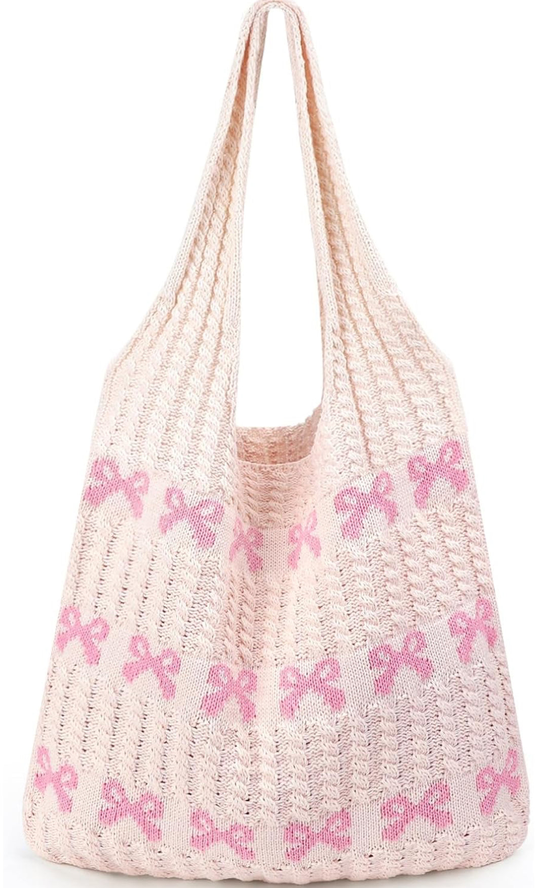 Ribbon Bow Woven
Crochet Tote Bag- Pink