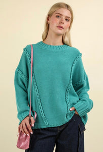 Chunky Braid Oversized Sweater- Teal