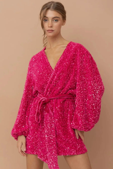 BL Hot Pink Velvet Wrap Glamour Dress