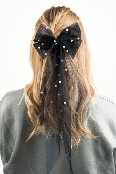BL Tulle & Pearl Black Bow