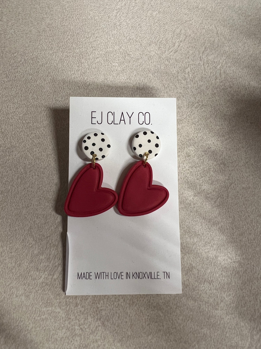 Polka Dot Top Heart Dangles- Red