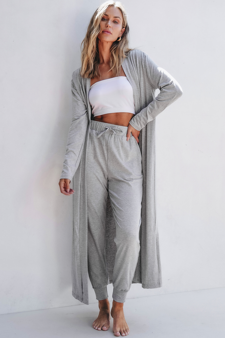 PREORDER Light Grey Split Long Cardigan and Pants Lounge Set