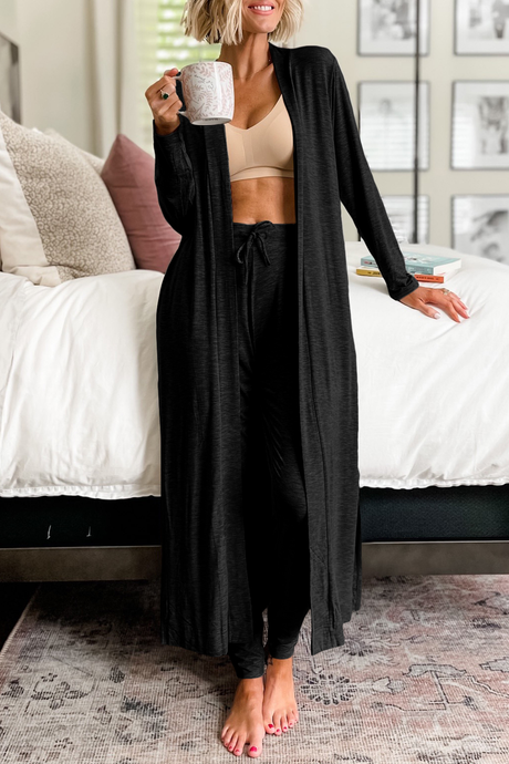 PREORDER Black Split Long Cardigan and Pants Lounge Set