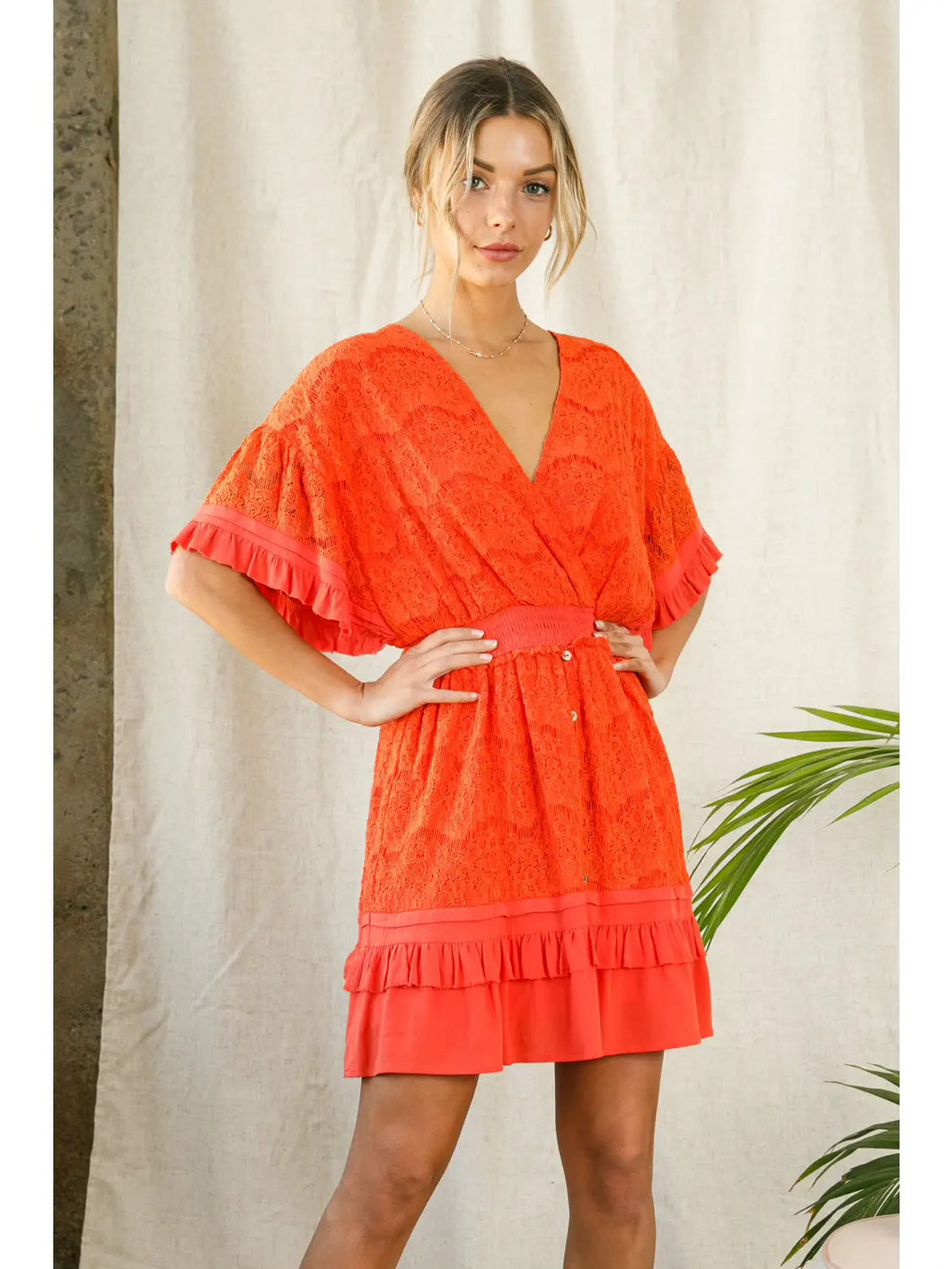 Coral Lace Detail Dress