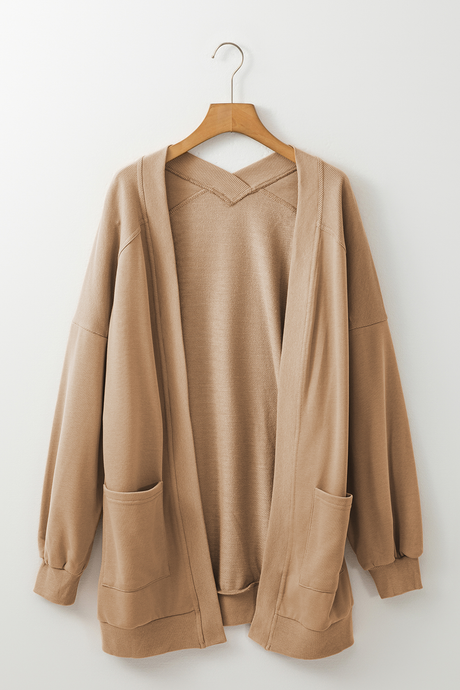 PREORDER Light French Ribbed Exposed Seam Knit Cardigan with Pockets