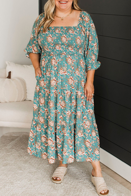 PREORDER Floral Square Neck Smocked Maxi Dress