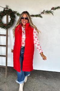 PREORDER- KENDALL LONG PUFFER VEST- RED