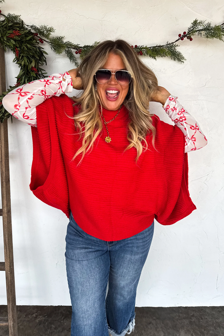 PREORDER- CHRISTMAS MEG PULLOVER PONCHO- RED