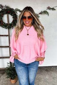 PREORDER- CHRISTMAS MEG PULLOVER PONCHO- PINK