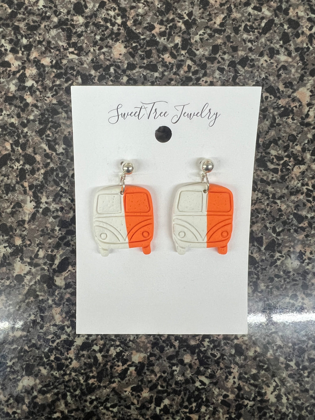 White and Orange Vols Bus Earrings