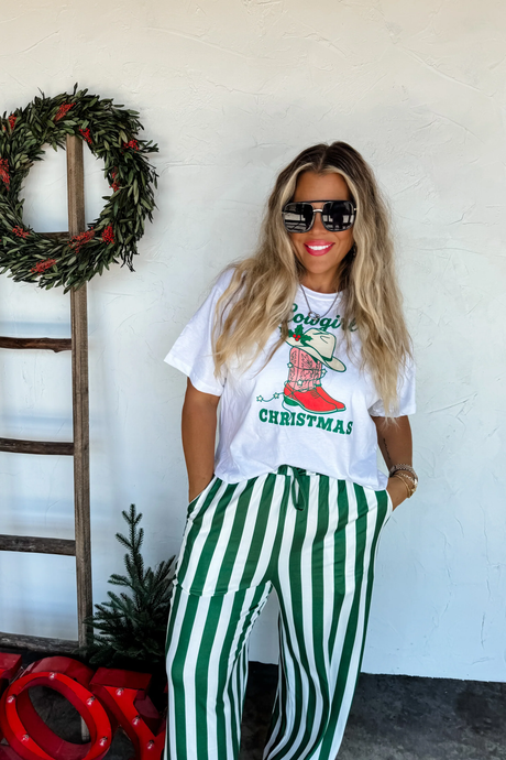 PREORDER- CHRISTMAS VERTICAL VIBES STRIPE PANTS- GREEN