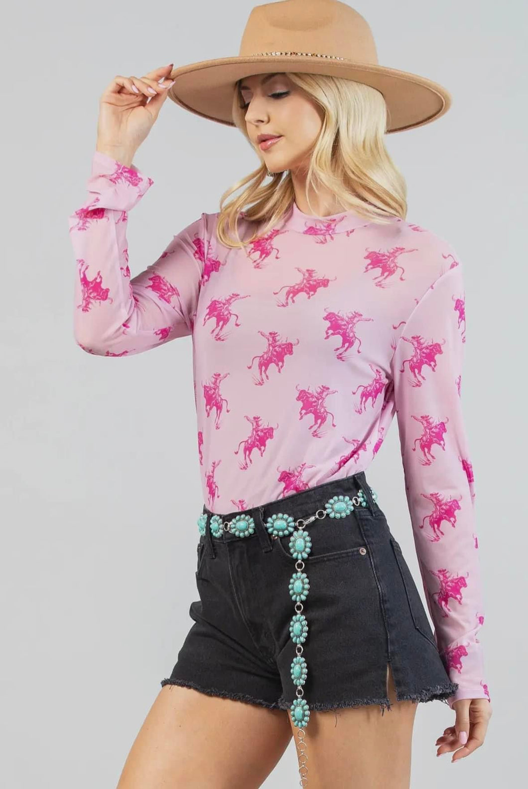 BL Pink Western Mesh Top