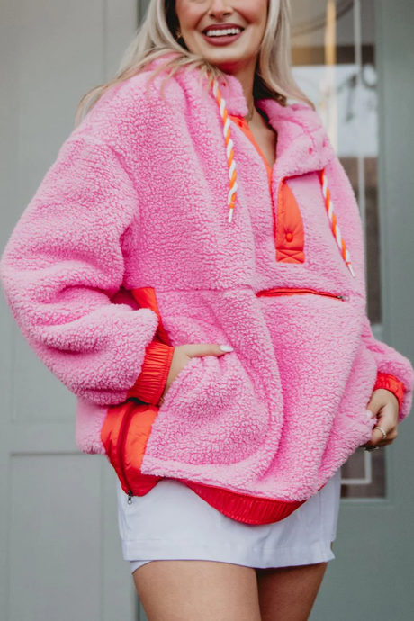 Pink Two-Toned Sherpa Fleece Pullover