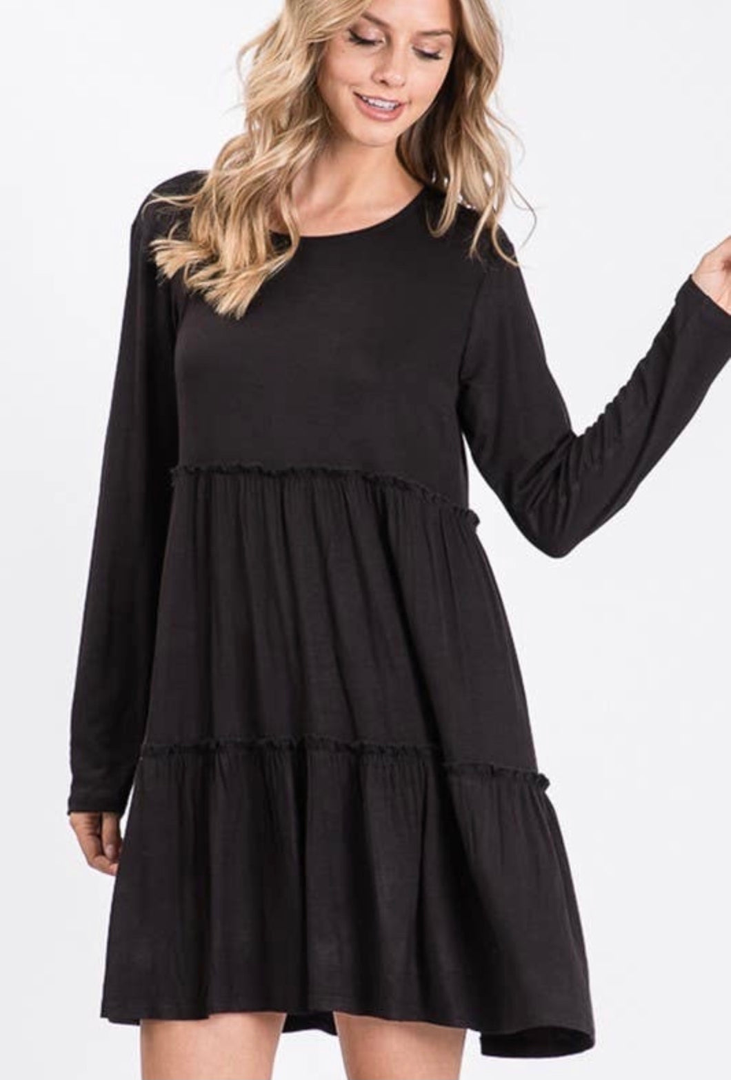 Black Long Sleeve Ruffle Dress