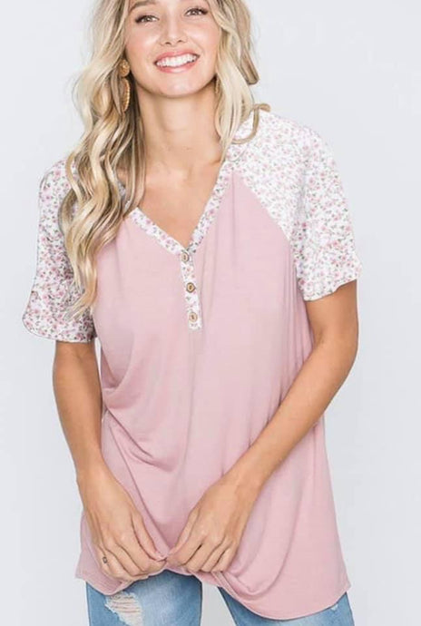 Dusty Rose Floral Sleeve Top