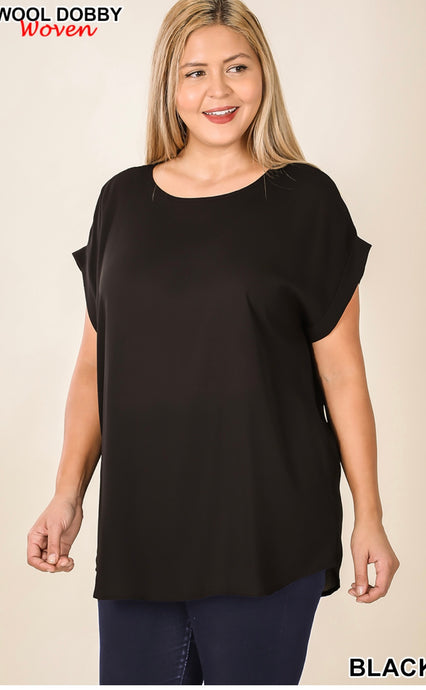 Black Roll Sleeve Top