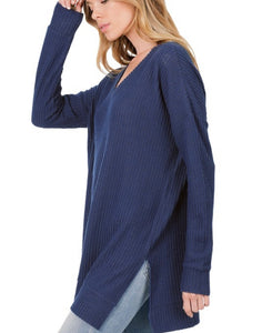 Navy Waffle Knit Top